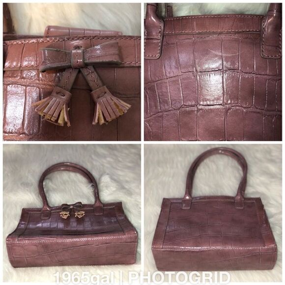 Liz Claiborne Lilac Tassel Bow Croc Texture Purse - Picture 2 of 8